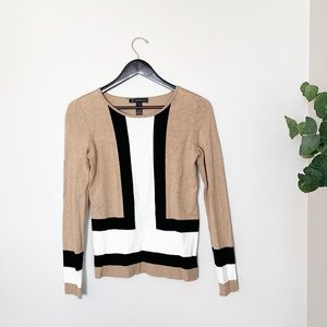 INC tan/black/white colorblock sweater